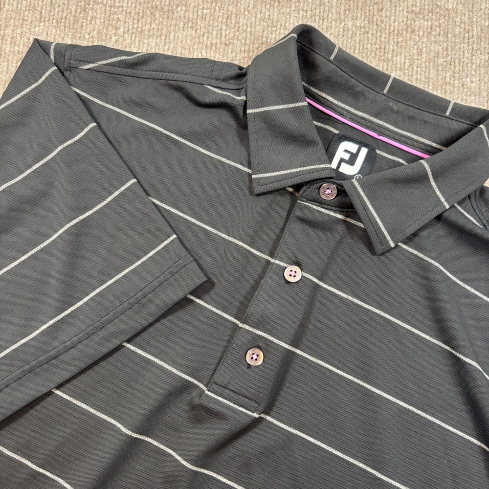 FootJoy Black Striped Performance Polo Men's Sz Large Trump National LA